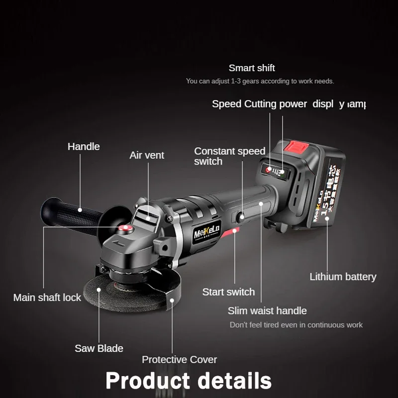 220V Brushless Angle Grinder 1PCS Lithium Battery 100mm 10000Rpm Cordless Mini Polishing Machine Diamond Cutting Grinder