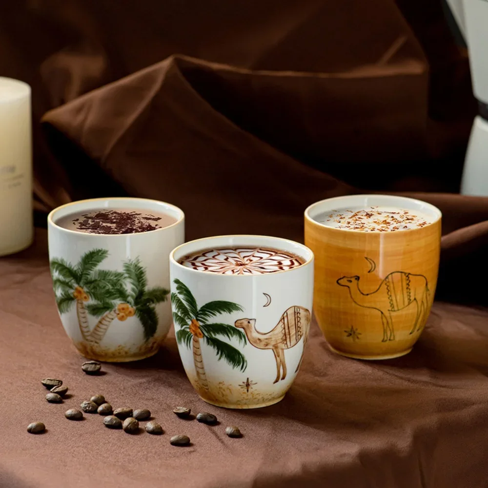Middle Eastern Style Arabic Palm Tree Camel Cappuccino Mug Ceramic Coffee Cup For Tea, Espresso, Latte