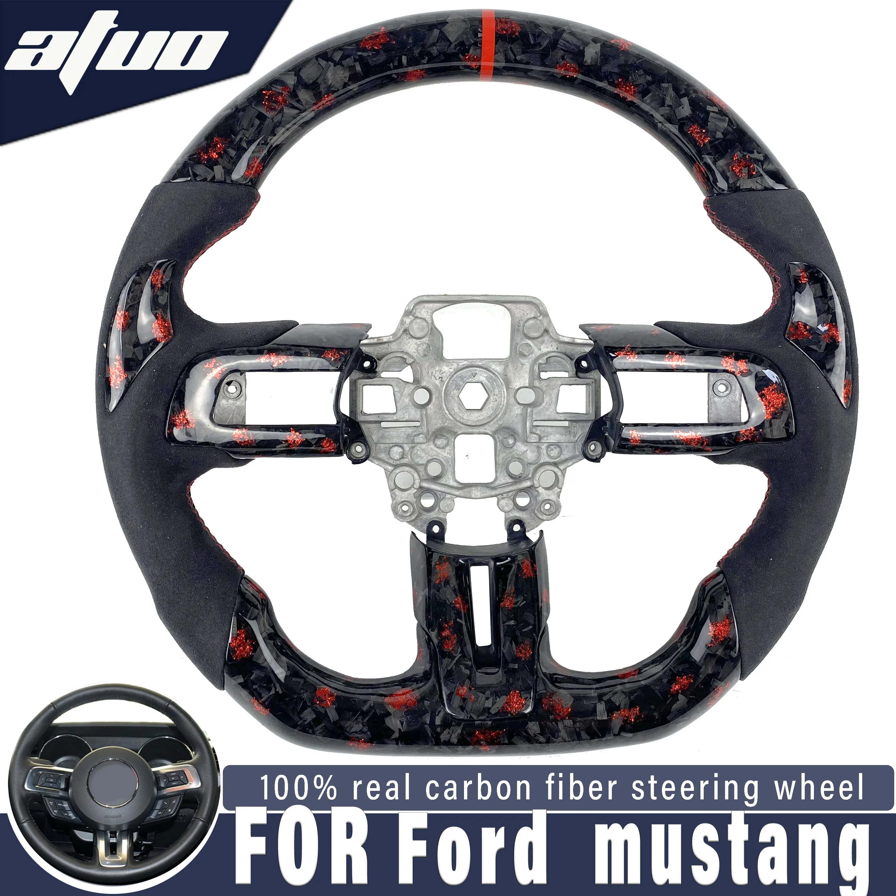 

Red carbon fiber steering wheel Fit For Ford Mustang 2018 2019 2020 2021 2022 GT Shelby Steering Wheel style customization