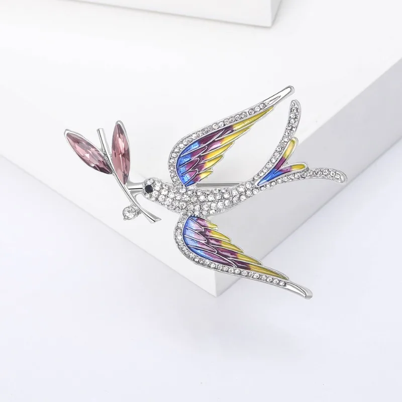 Swallow Holding A Branch Brooch Women's Alloy Rhinestone Bird Badge Fashionable and Versatile Suit Coat Corsage Jewelry Pin image 3
