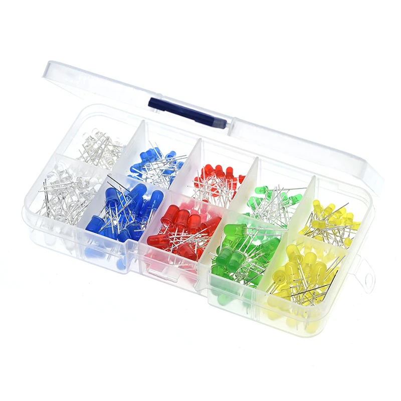 Mixed Color LED Light Emitting Diode Kit com Caixa, Vermelho, Verde, Amarelo, Azul, Branco, Variedade, Novo, 3mm, 5mm, 20 PCs/Lot, 200 PCs/Lot