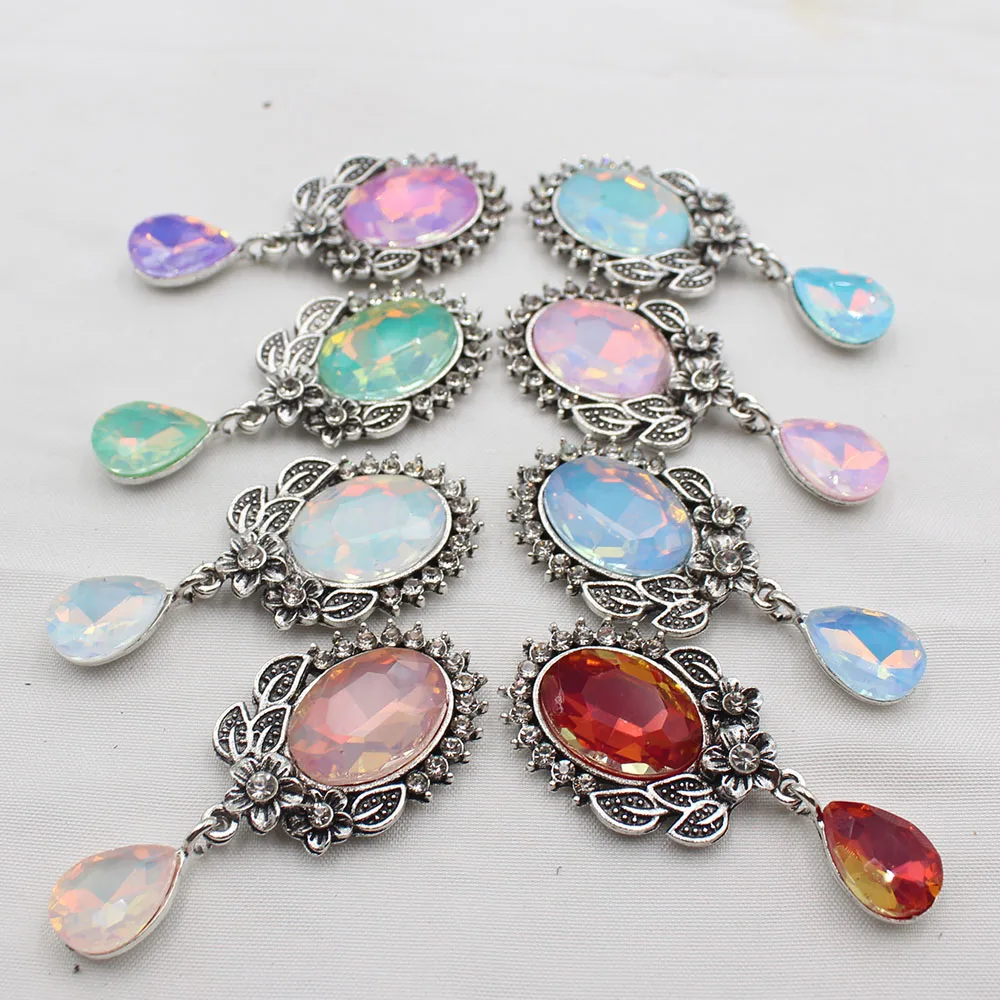 Vintage style 4-piece/batch antique silver flat bottom diamond inlaid with mocha water droplet flower pendant DIY flower plate h