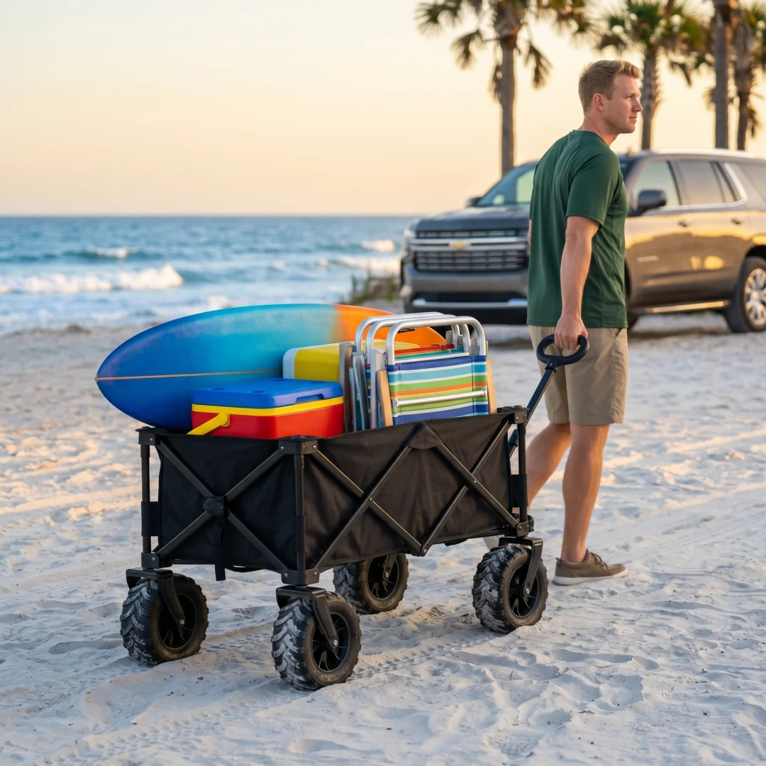 Electric Remote Control Camping Cart All Terrain Heavy Duty Utility Wagon Smart App Waterproof Outdoor Trolley Compact Daily Use