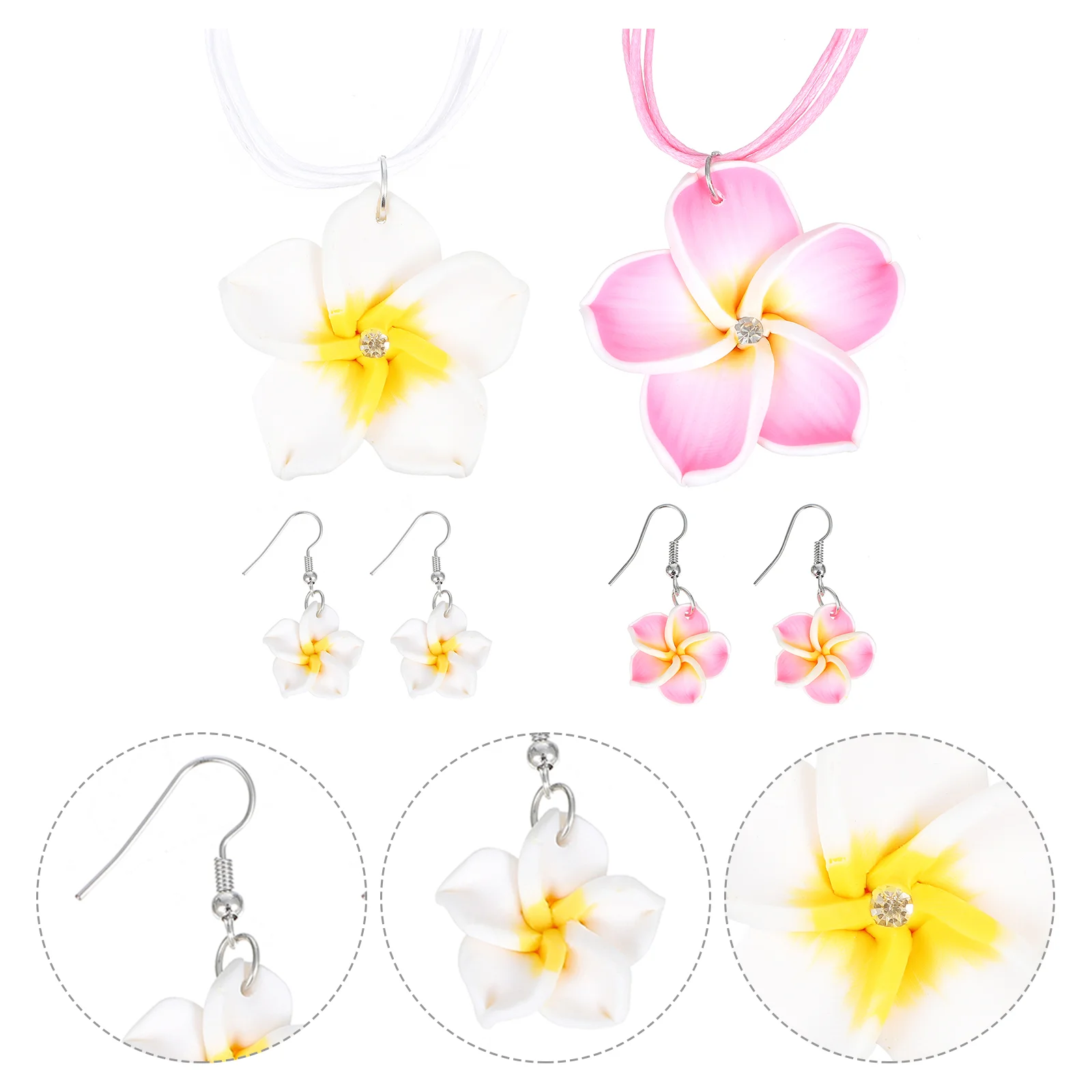 2 Sets Jewelry Kit Hawaiian Accessories Luau Party Rhinestones Clay Flower Necklace Women's