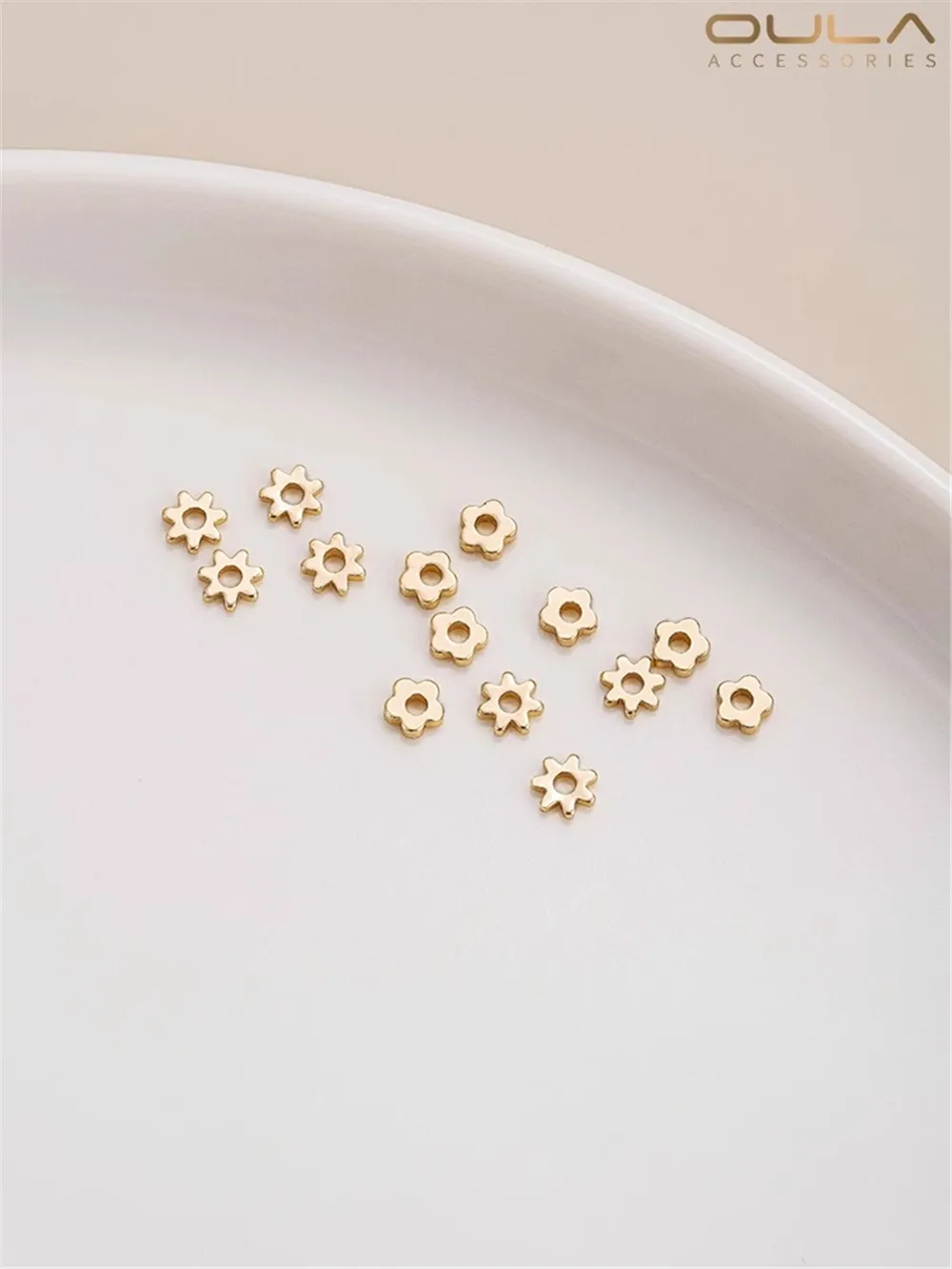 14K Gold-Color Plated Sun Flower Small Flower Spacer Handmade Bead Spacer DIY Bracelet Necklace Accessories