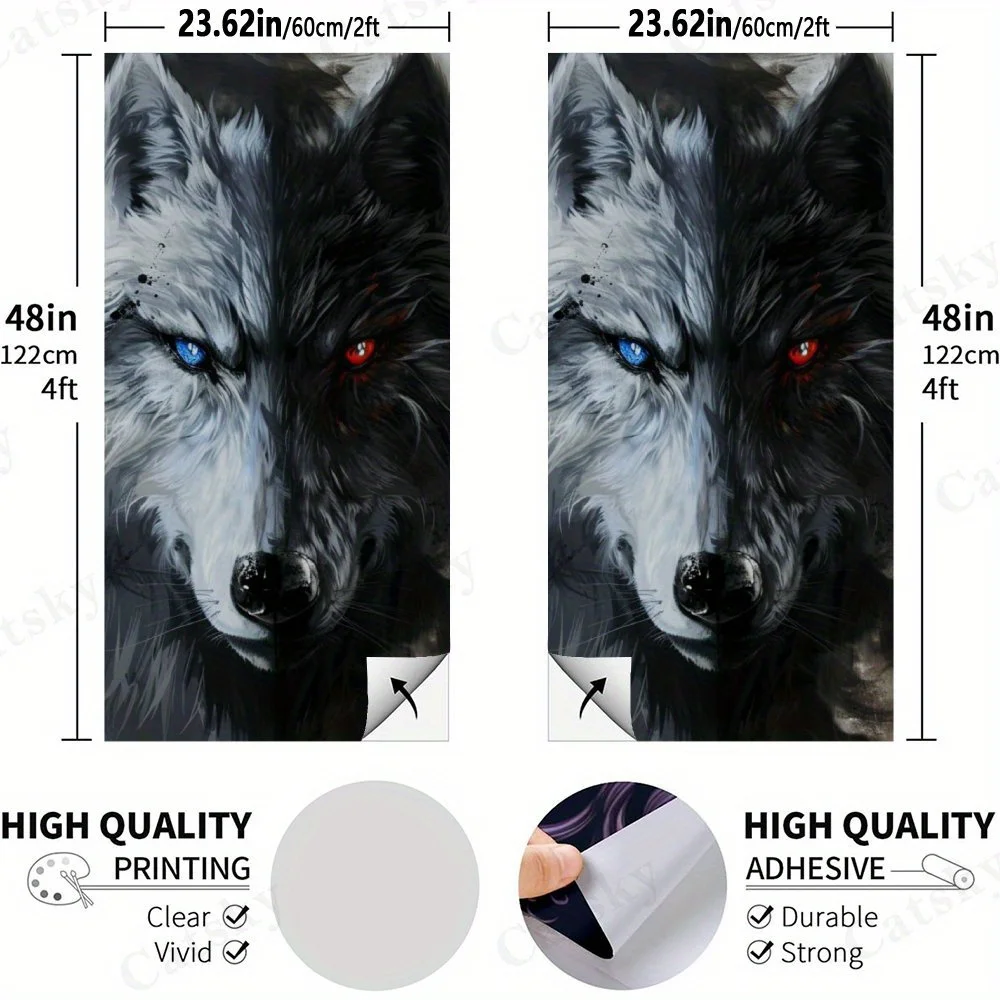 Two - tone Wolf Head,2D Flat Vinyl Sandboard Decals - Budget-Friendly and High Value, Bubble-Free and Easy to Stick, Waterproof