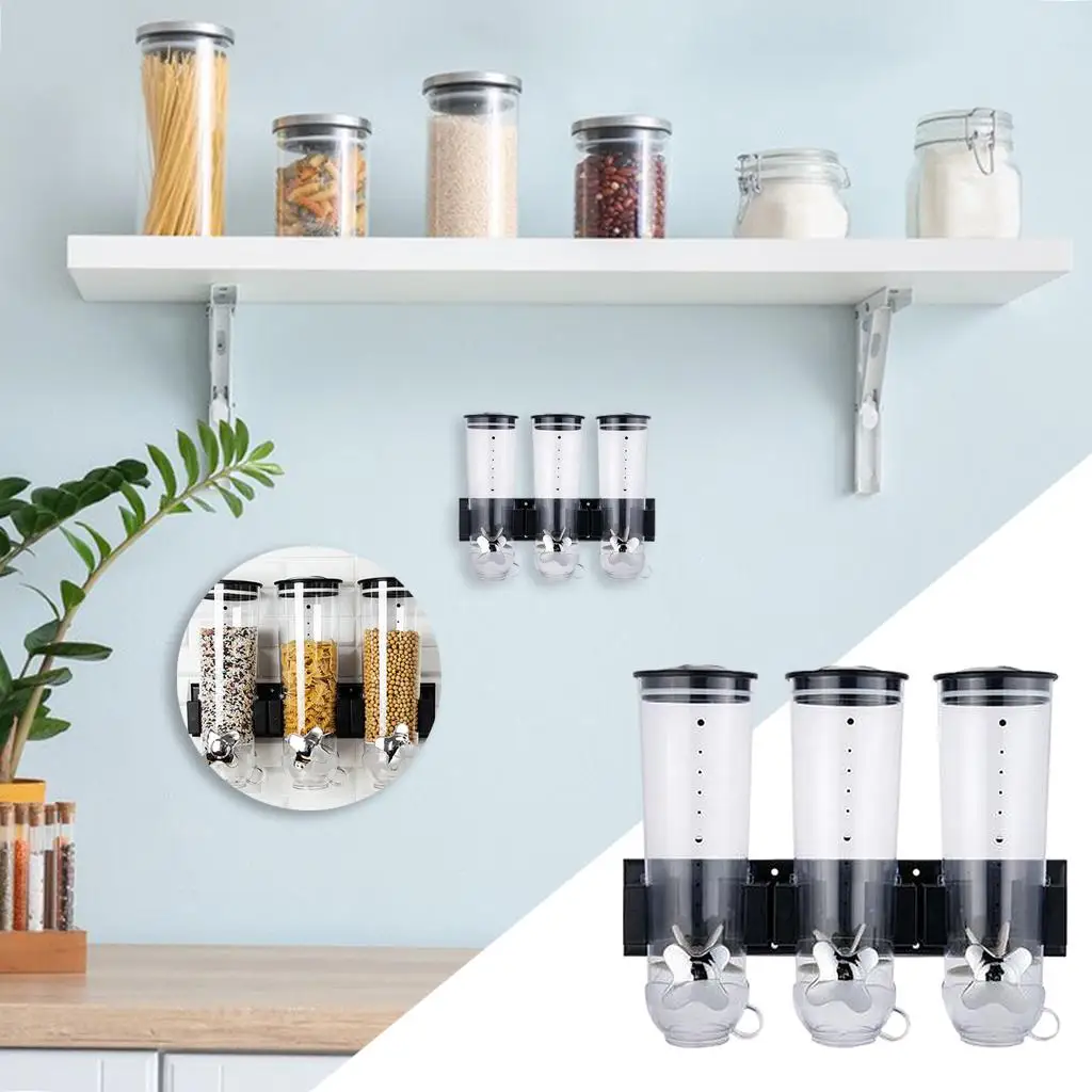 Wall Mount Dry Food Dispenser Kitchen Storage with Small Cups and Transparent Visual Design, Easy Distinguish in Container