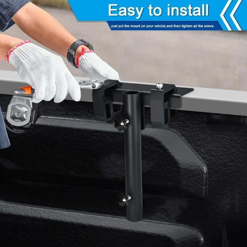 Pickup Truck Bed Flag Bracket with Vertical Tube and Tightening Knobs, No Drill Clamp Bracket for 1.5 Inch Side Rails,
