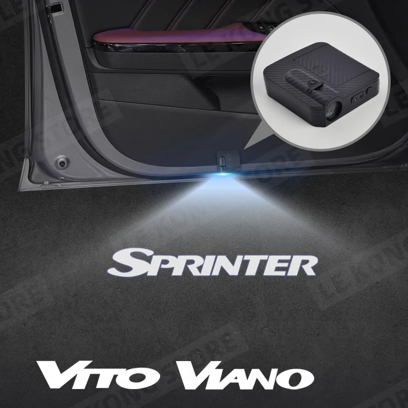 Para viano vito sprinter emblema w906 w907 313 w639 luz da porta do carro lâmpada de boas-vindas projetor sem fio decoração automática hd led