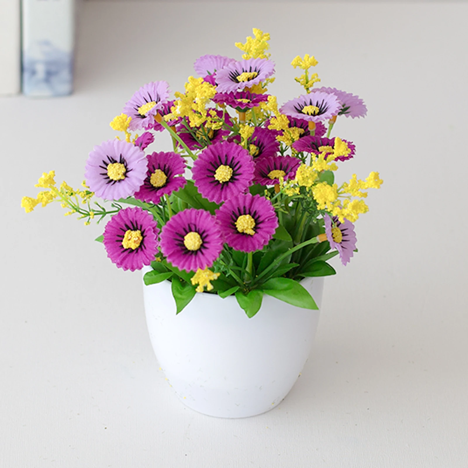 Artificial Flower Pot Chrysanthemum Desktop Decor Plastic Everlasting Fake Potted Plant for Balcony