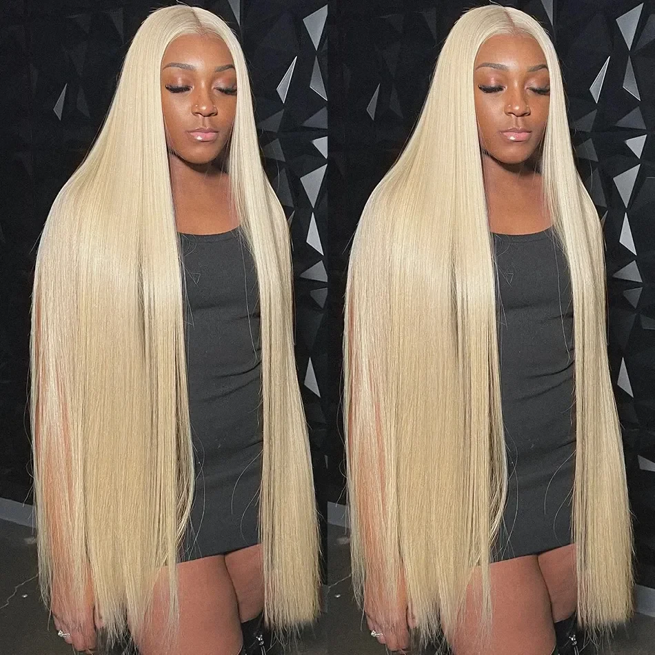 Honey blonde 613 hd lace frontal human hair wig 13x6 for women 30 inch lace front preplucked bone straight wigs ready to wear