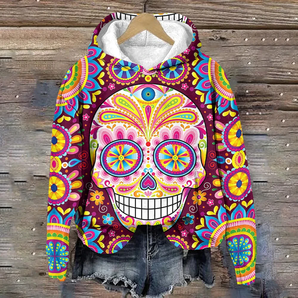 Day of the Dead Pullover Hoodies Fashion Skulls Print Designer Women Clothing Tops Autumn Loose Trend Women\'s Sweatshirts