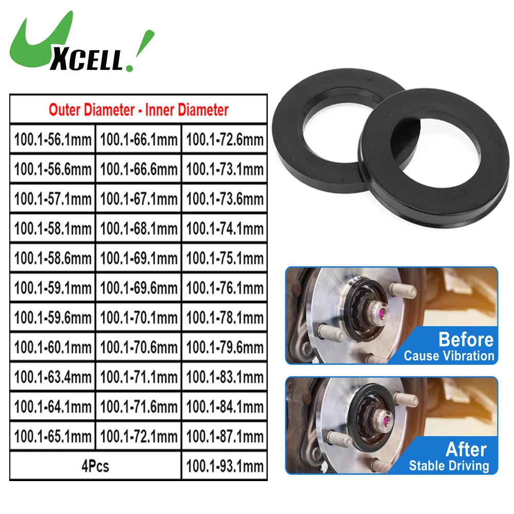 

UXCELL OD 100.1mm to ID 56.1-93.1mm Car Wheel Hub Centric Rings Polycarbonate Wheels Center Shaft Shock Absorbing Hubrings