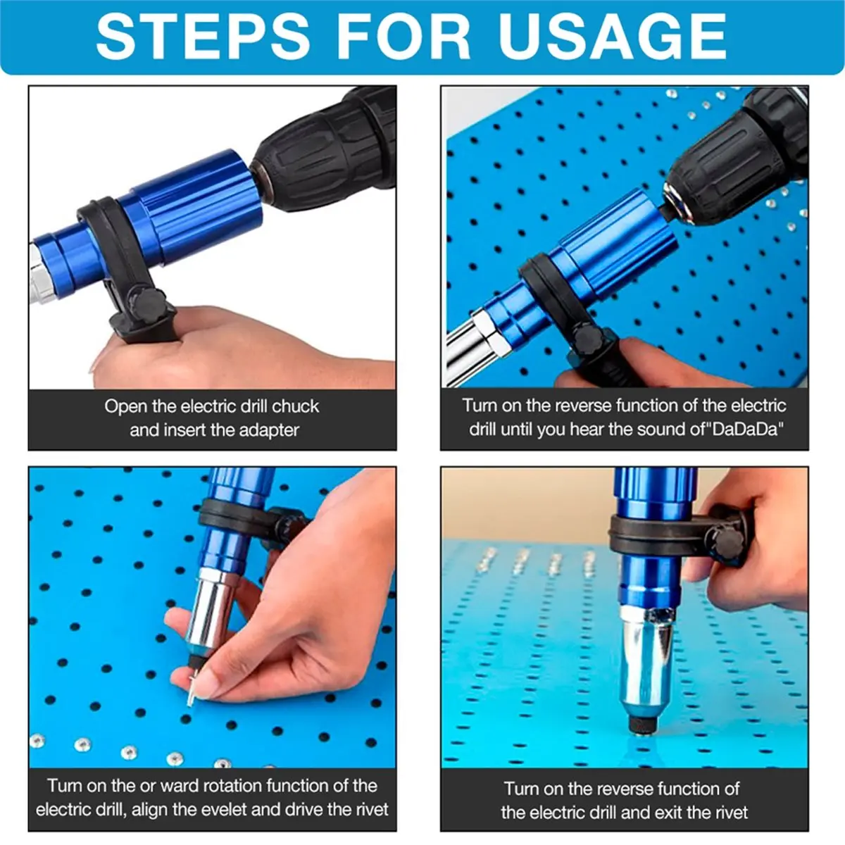 A1127K Electric Rivet Adapter Kit 2.4mm-4.8mm for DIY Projects with Drill Attachment SUMMER