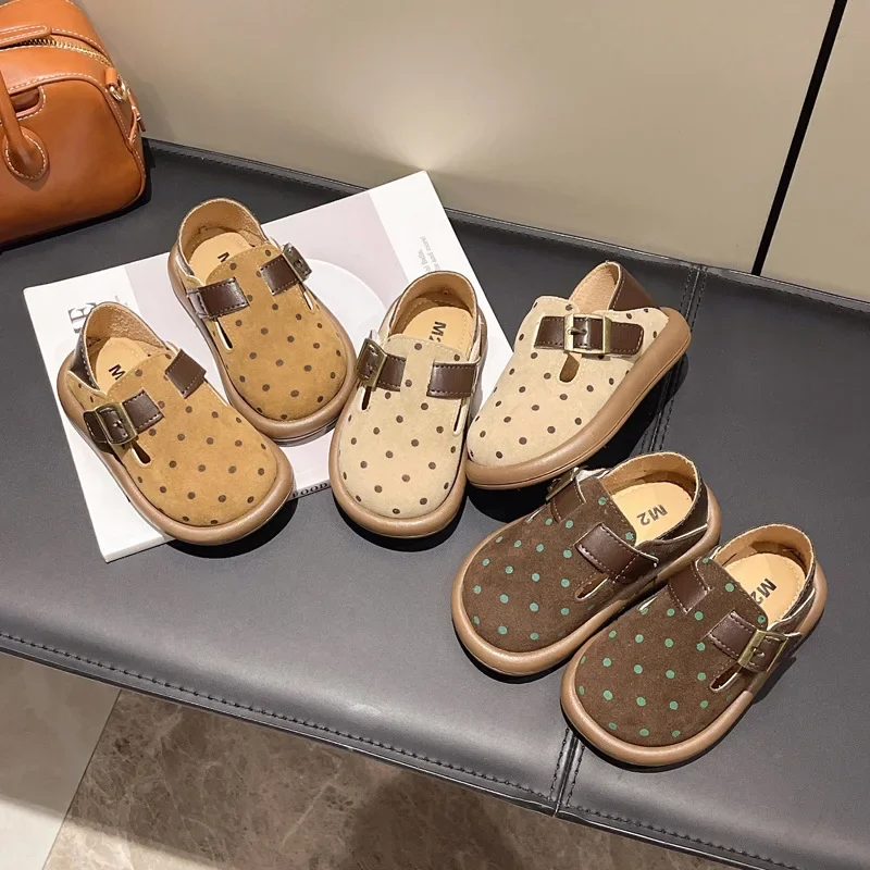 

Zapatos Niña Детская кожаная обувь для мальчиков 2025Весенняя новая обувь в горошек для девочек на мягкой подошве, детская обувь в стиле ретро, модная обувь принцессы