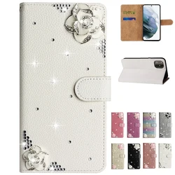 Glitter Wallet Floret Case for Samsung Galaxy A10 A20 A30 A40 A50 A70 A11 A21 A21S A31 A41 A51 A22 A32 Note 20 10 9 8 S7 S8 Plus