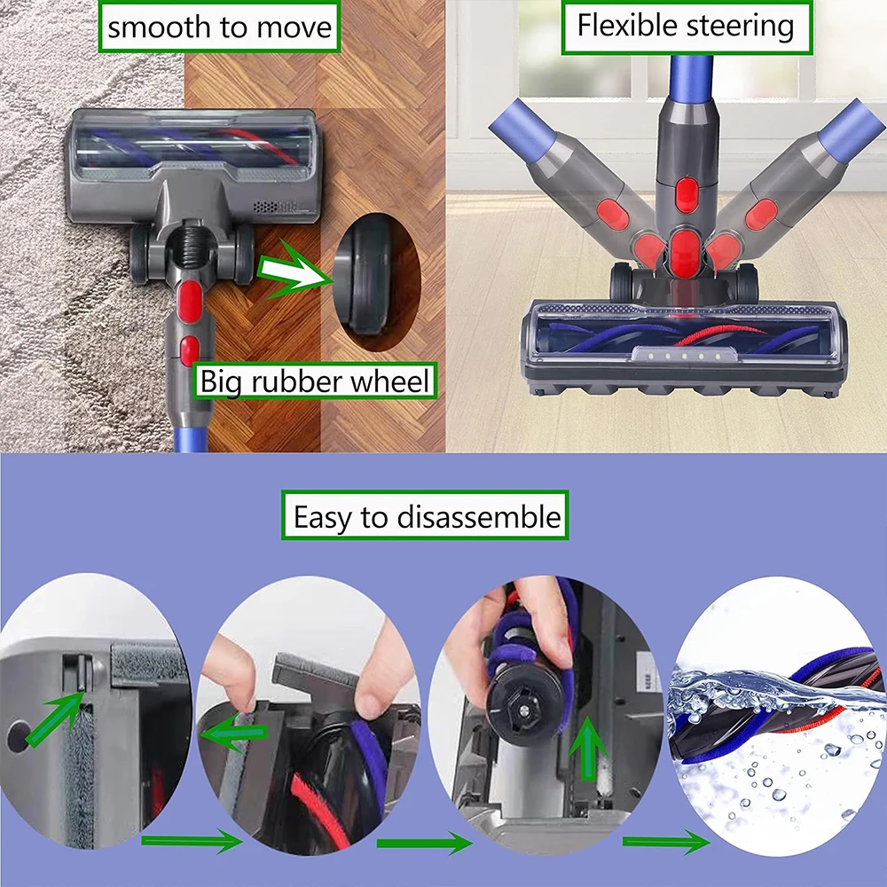 Brush Head Replacement Part For Dyson V7 V8 V10 V11 V15 Vacuum Cleaner Floor Nozzle with Front Lights for Hard Floors and Carpet