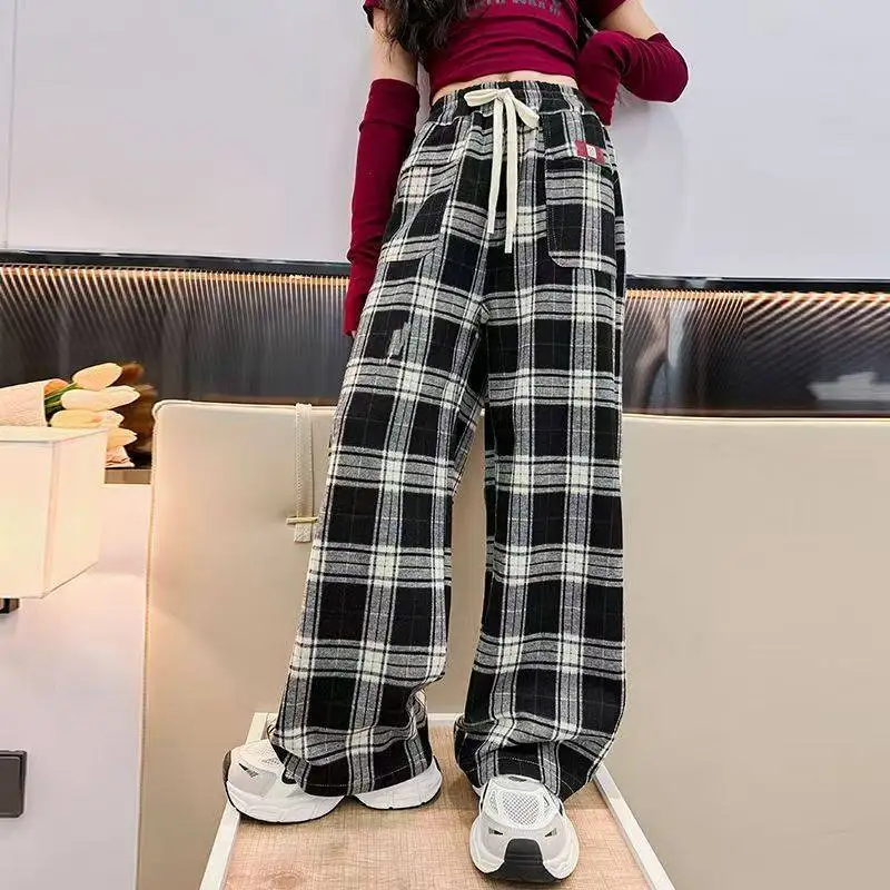 Girls Fleece Lined Pants Winter Thick Warm Wide Leg Casual Trousers Kids Fashion Long Bottoms 3