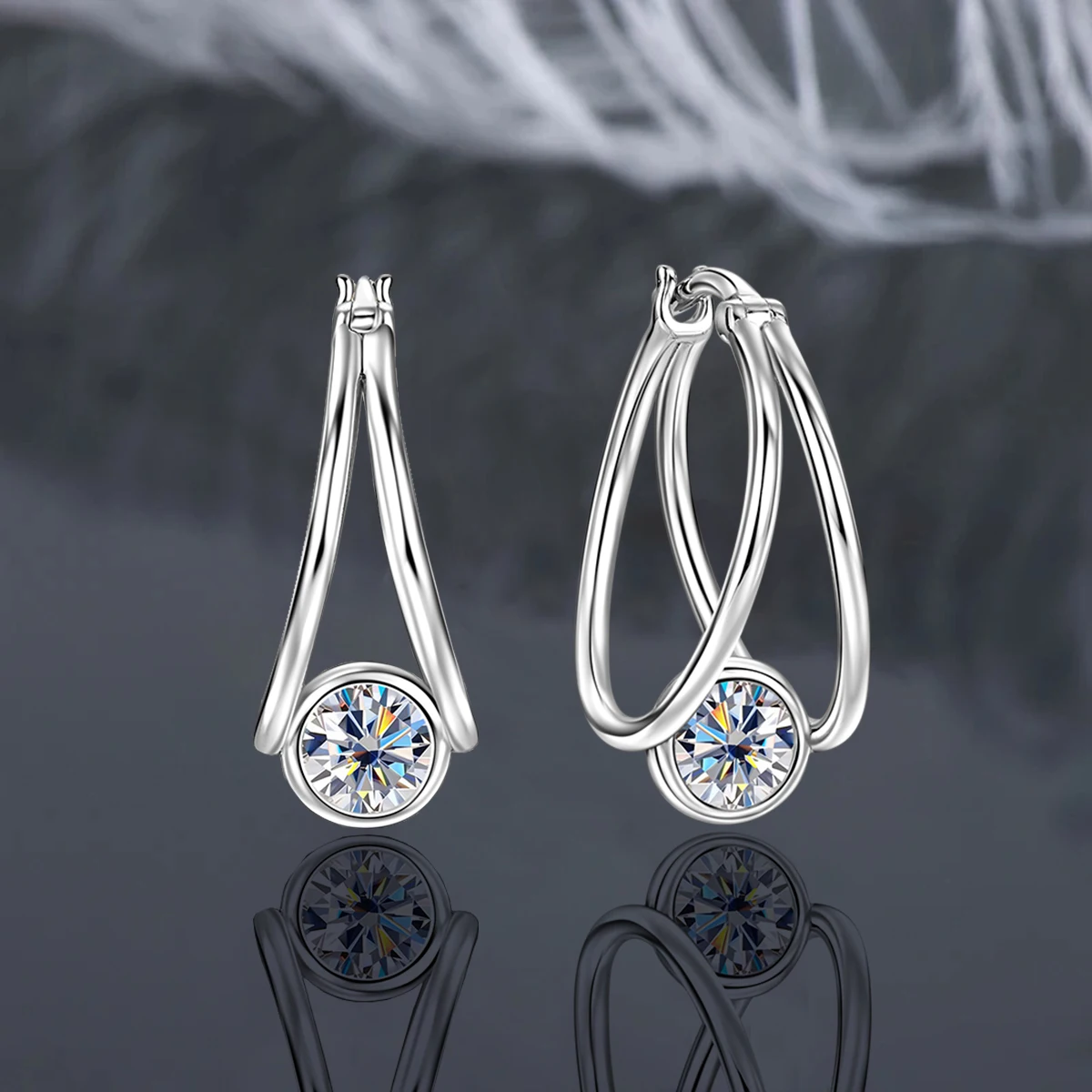 IOGOU Original 925 Sterling Silver Moissanite Split Hoop Earrings 5mm 0.5ct D Color Solitaire Diamond Huggie Earrings for Women
