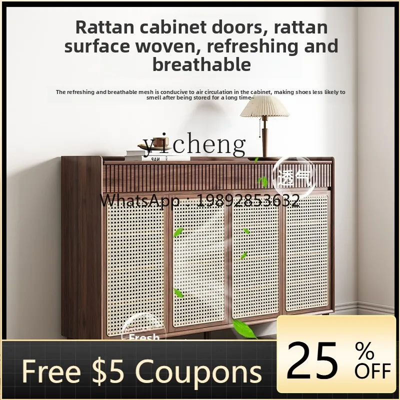 

R1 retro rattan solid wood shoe cabinet household black storage locker entrance foyer