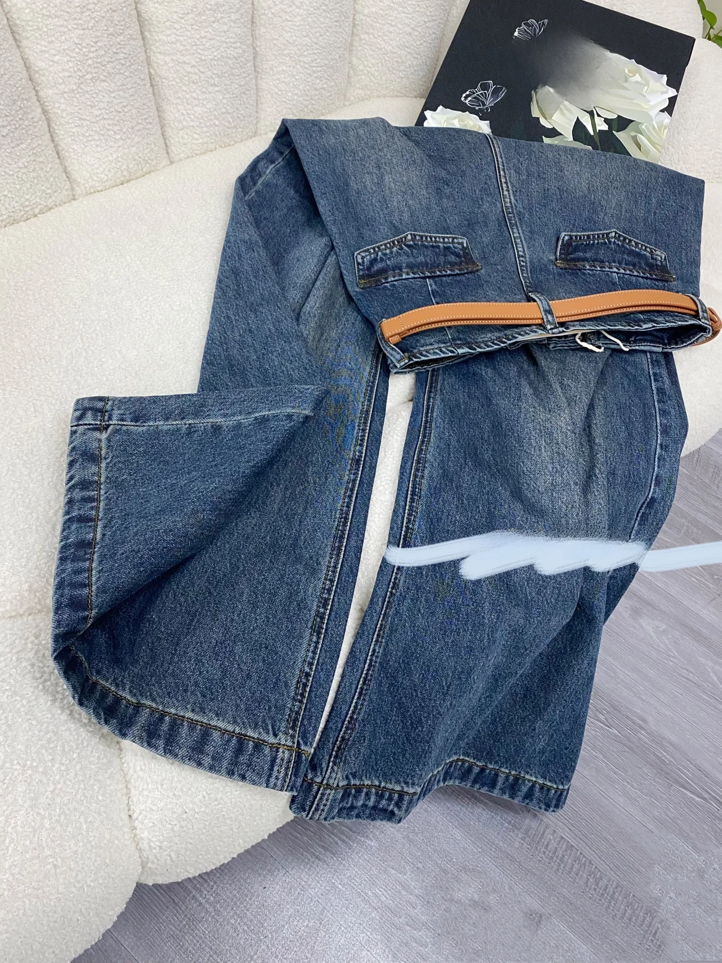 

High Waist Pleated Wide Leg Jeans Women Loose Slim Straight Long Pants Vintage Style Casual Denim Skirt High Waist Loose Fit