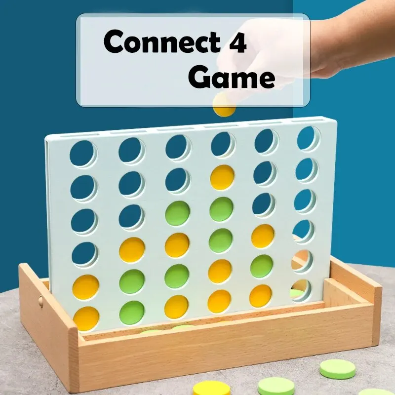 Wooden Connect 4 Classic Grid 4 in a Row Game Strategy Family Board Games 2 Players Suitable for Kids and Adults