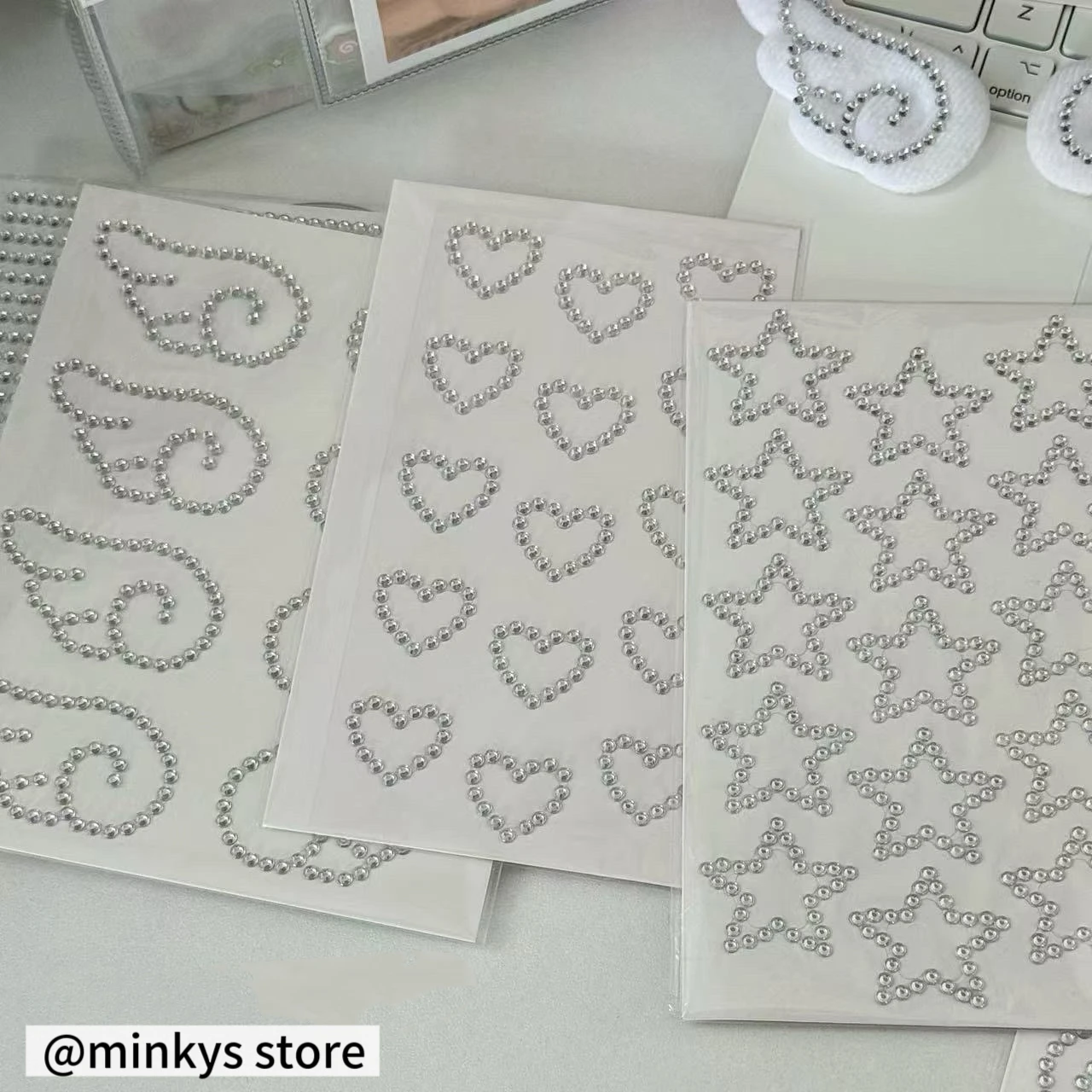 Kpop Fotokarten-Deko-Aufkleber, Silberne Strass-Stern- & Herz-3D-Sticker, Geschenkverpackung Glitzer DIY Scrapbooking-Aufkleber – Detail 4
