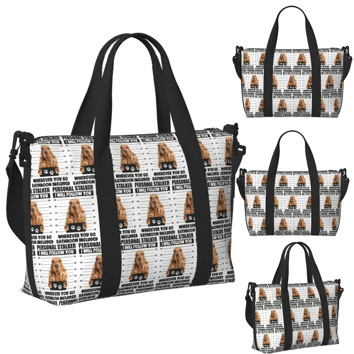

Custom Funny English Cocker Spaniel Puppy Sayings Beach Travel Bag Tote Bags for Gym Sport Women Shopping Duffle Shoulder Bag