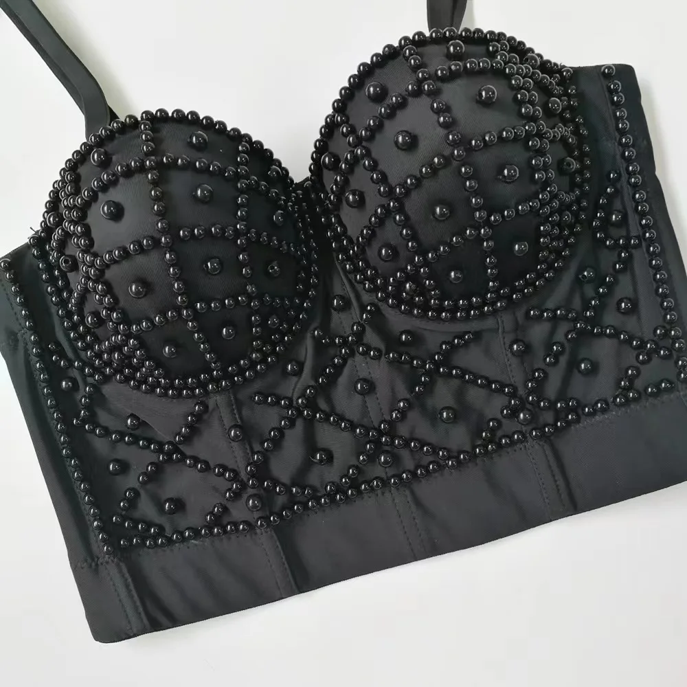 Bustier à perles pour femmes, corset, top, boîte de nuit, sexy, rembourré de perles, chars de travail, médicaments