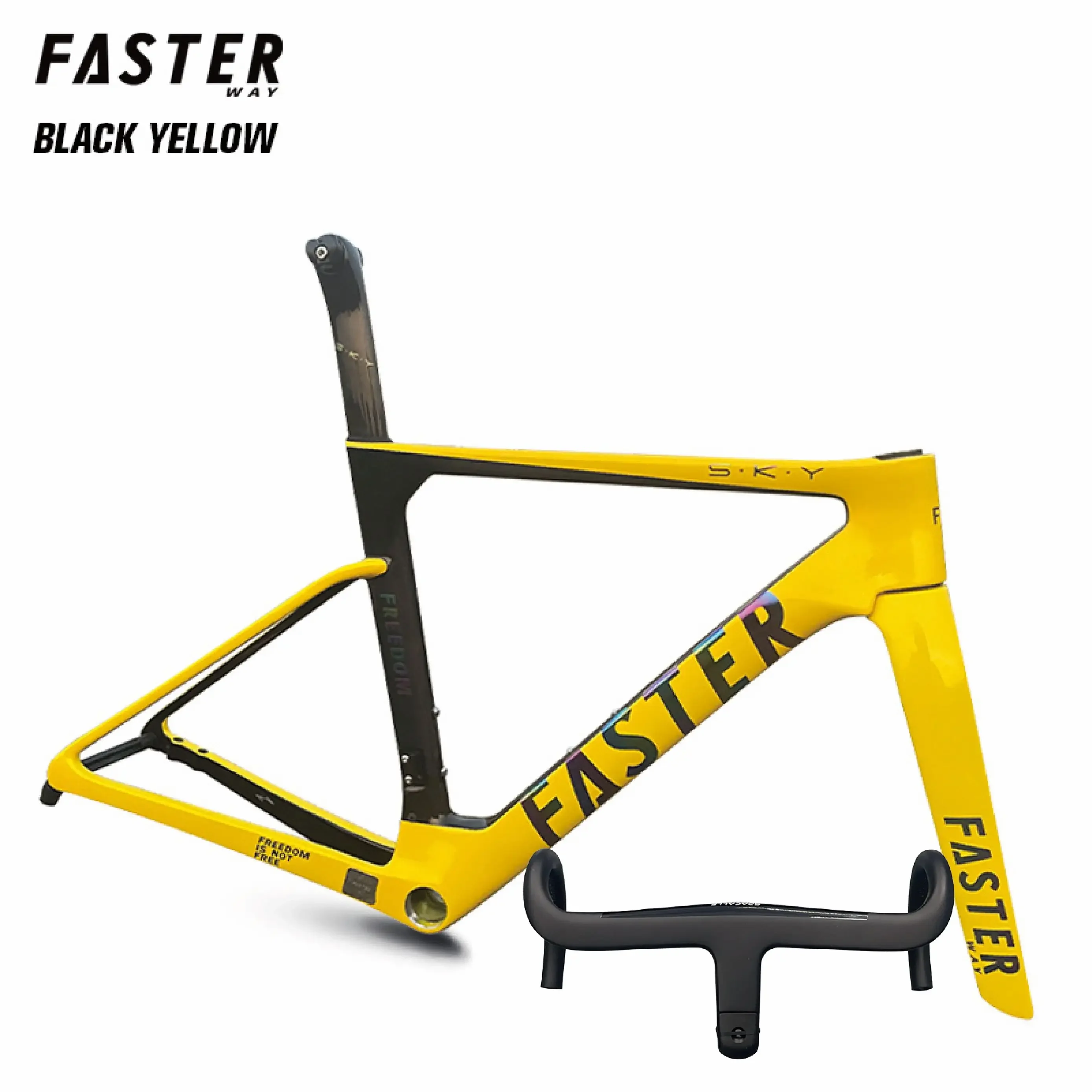 

yellow black ud T1000 bike frame FASTERWAY Freedom Frameset Carbon Bike Road Frame with Fork Seatpost Clamp Headset Handlebar