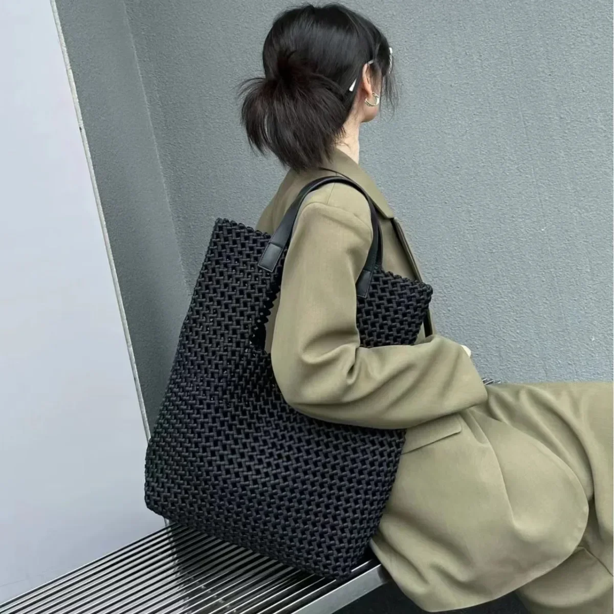 

New Hand-Woven Oxford Cloth Women'S Shoulder Bag with Large Capacity Tote Bag Fashionable Mother Bag Popular Hot Selling