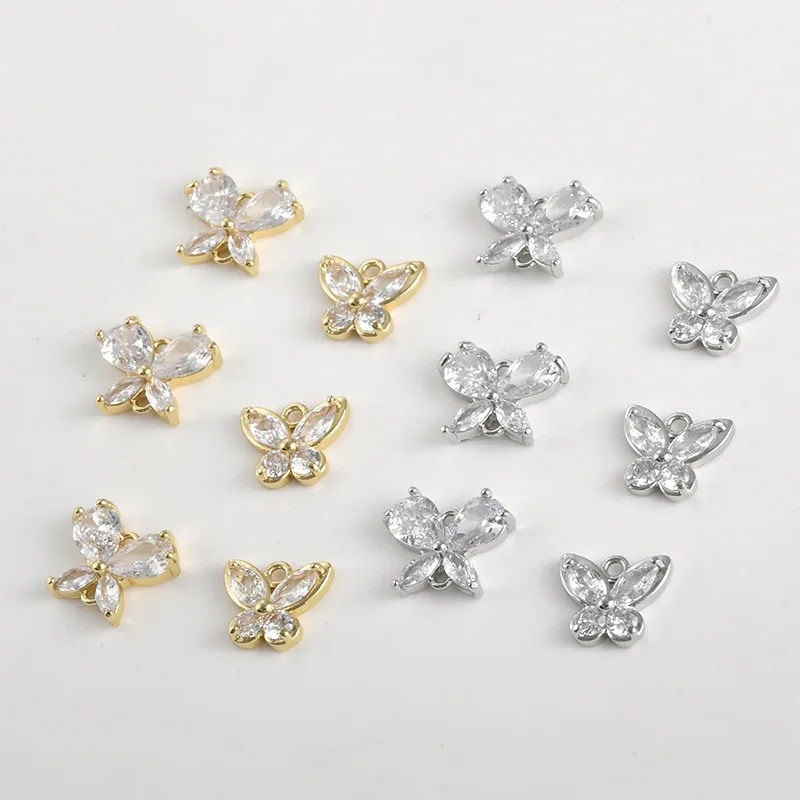 

Copper-plated 14k Gold Color Zircon Double Hanging Butterfly Pendant DIY Handmade Bracelet Necklace Earrings Accessories