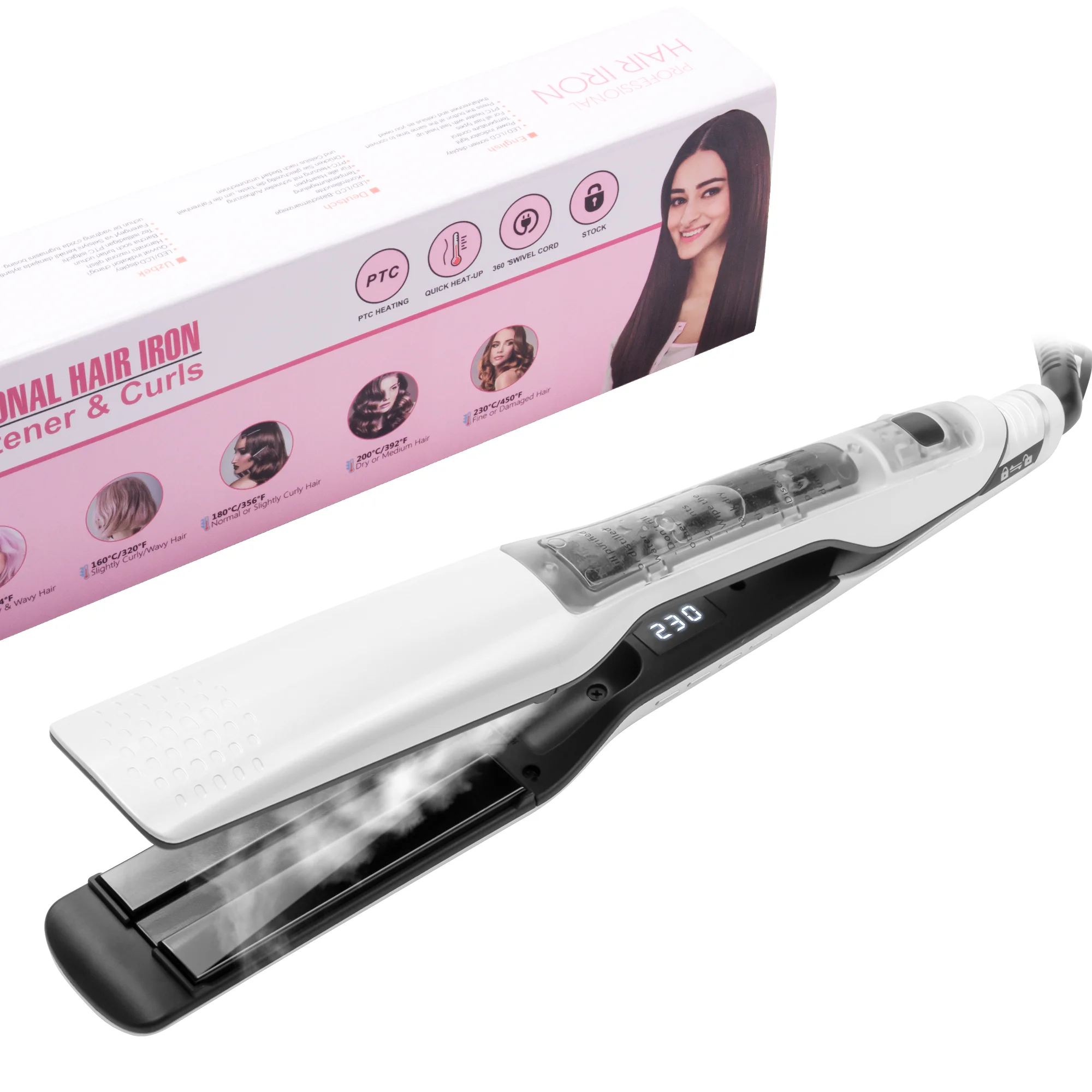 Steam Hair Straightener Professional Salon Nano Titanium Ceramic Steam Flat Iron Hair Straightening Irons for Smooth view 3