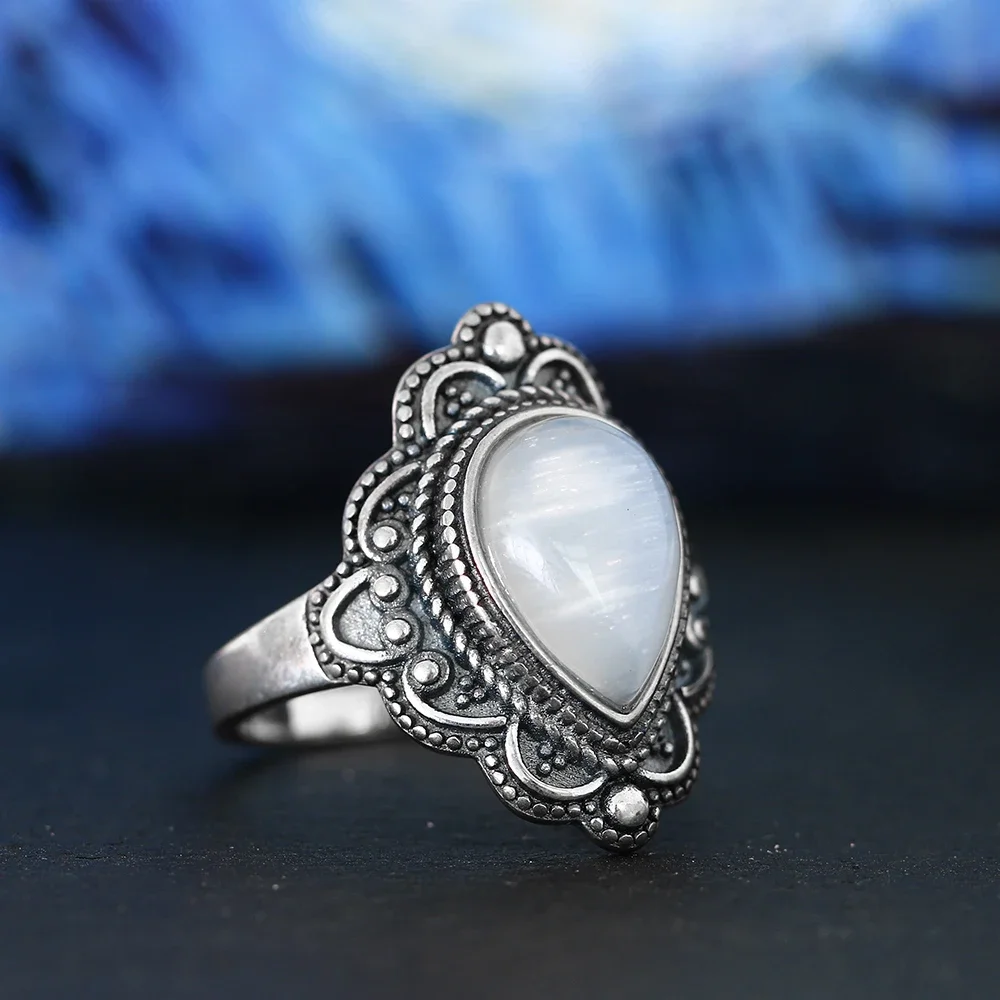 Lover's Vintage Lapis Lazuli Ring for Women Men Couple, Antique Teardrop Lazurite GemStone Filigree Band Boho Promise Ring Gitfs