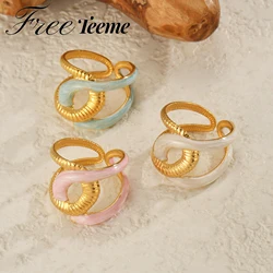 Freeteeme Trendy Oil Dripping New Rings for Women Accesories Stainless Steel Adjustable Gold Plated Rings for You Jewelry Gift