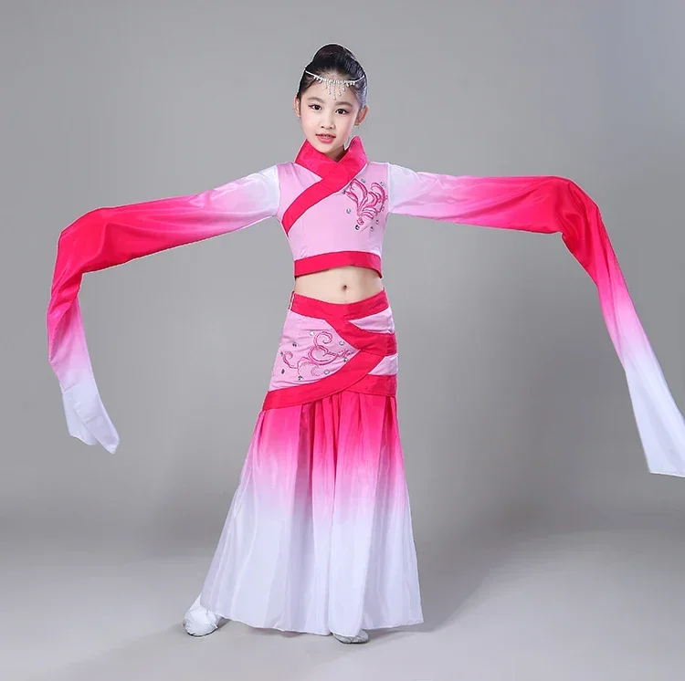 Classical Hanfu Dance Costumes Children Water Sleeve Performance Clothing Girls Yangko Elegant National Fan Dance Suit for Stage