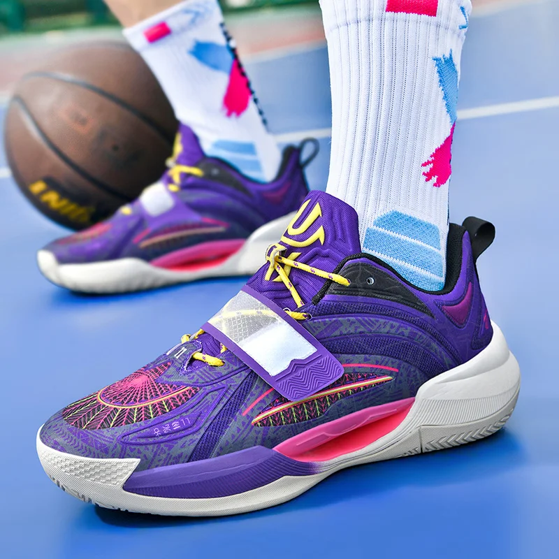 Brand Purple Men\'s Professional Basketball Shoes Kids Fashion Fluorescent Sports Sneakers Men Design Running Basket Trainers Men