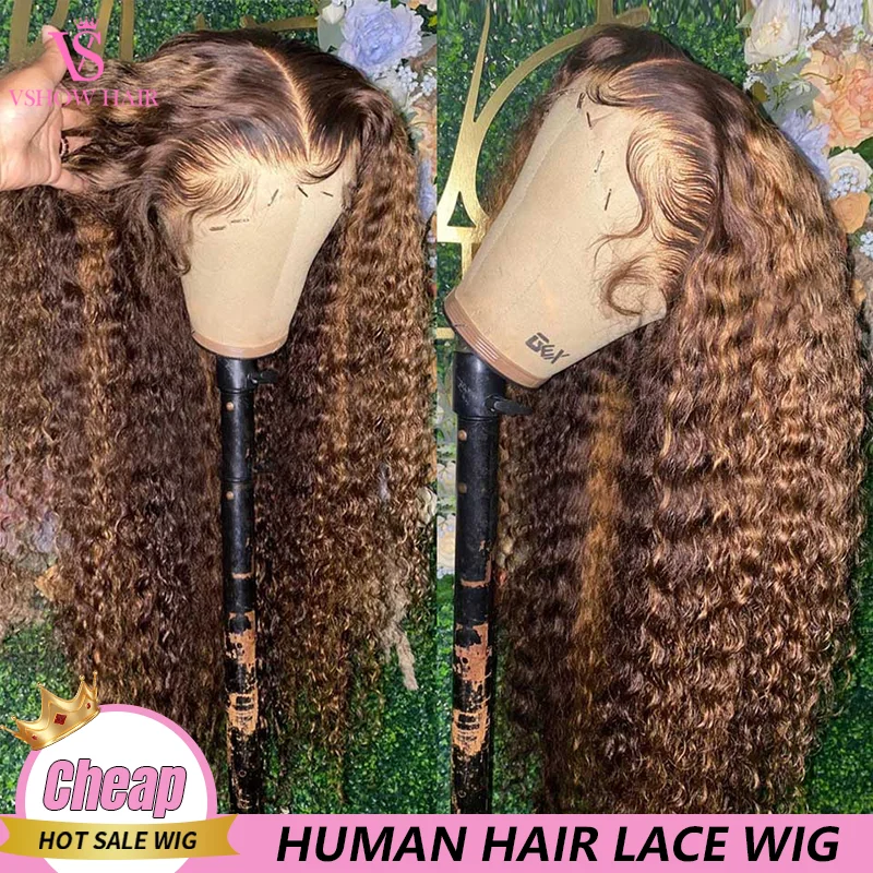 

Water Wave 13x4 Lace Front Wigs Human Hair Brazilian Wigs On Sale For Women Brown Highlight 4x4 Closure Curly Blonde Wigs