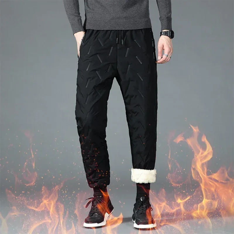 Plume à la mode hiver haute qualité épais coton pantalon avec haute élasticité respirabilité hommes confortable chaud pantalons décontractés garder
