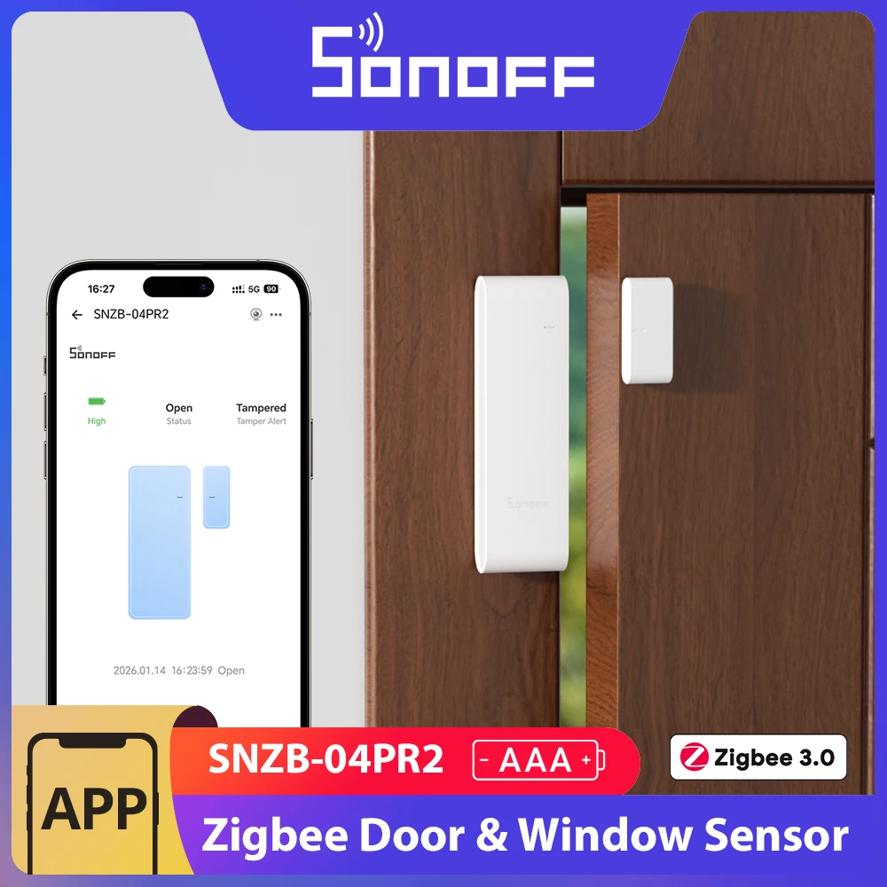 

SONOFF SNZB-04PR2 SenseGuard DW Gen2 Zigbee Door/Window Sensor Active Security with Tamper Alerts App Monitoring via ZBBridge-P