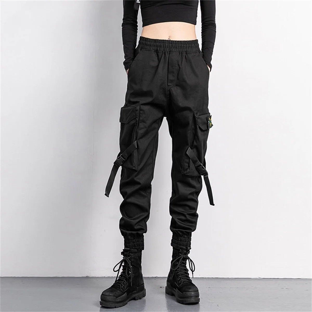 GZCK11 Korea Cargo Pants Women High Waist Loose Baggy Tactical Sweatpants Fashion Hip Hop Harajuku Joggers Trousers Female