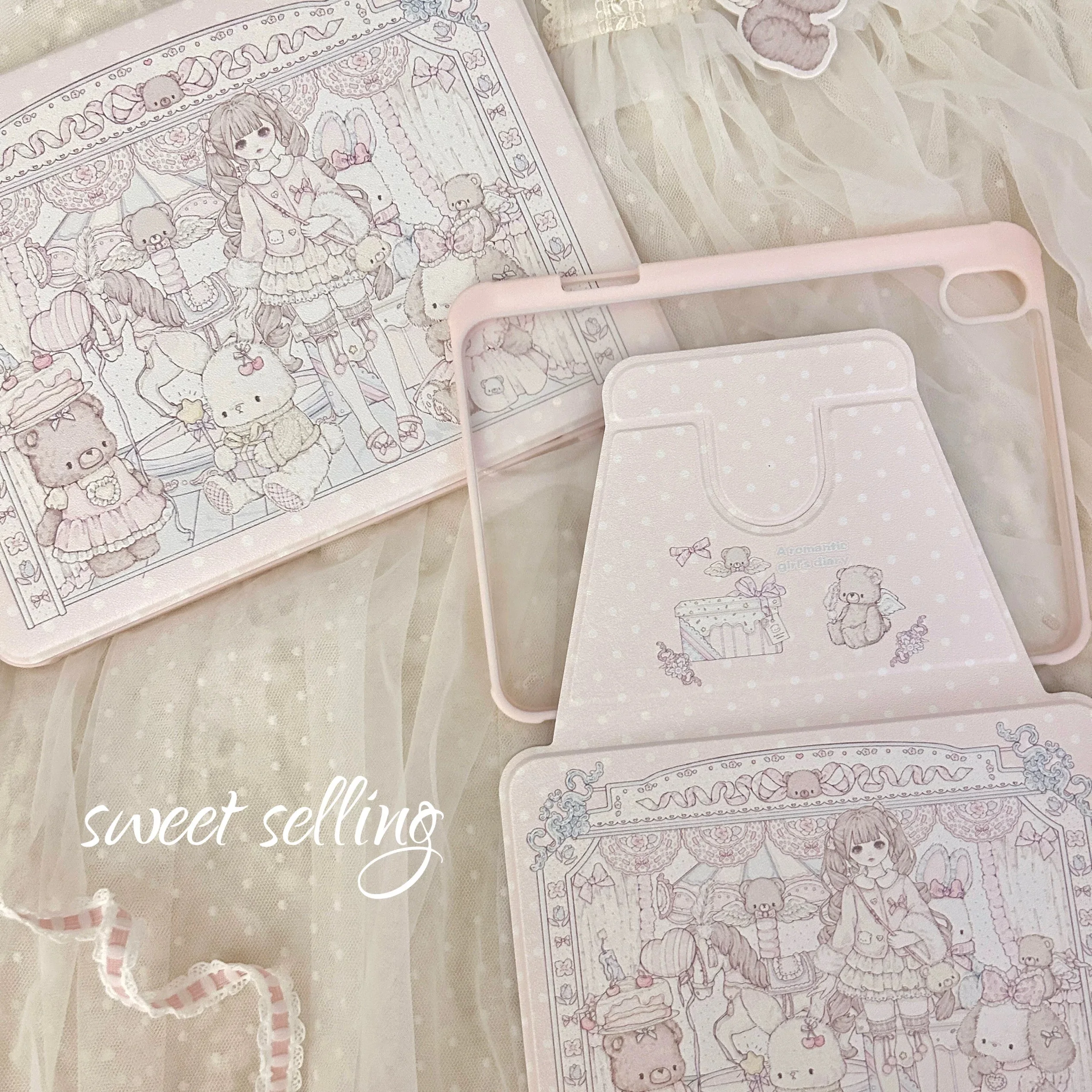 

Suitable for iPad. Cute 360-degree rotating protective case for the tablet with a pen slot.