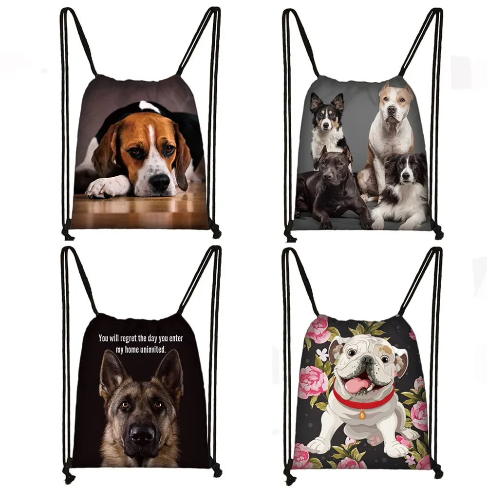 

dog German Shepherd / beagle / bulldog print drawstring bag puppy women men fashion storage bag ladies shopping bags backpack