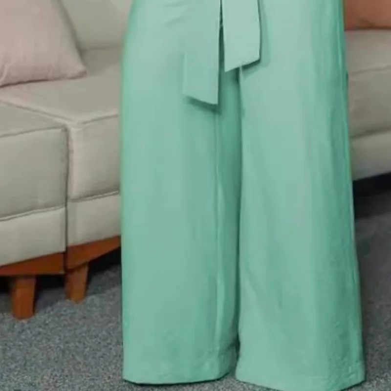 بذلة أنيقة بياقة قميص بدون أكمام بلون سادة وسحاب وحزام واسع الساق ملابس للسيدات قطعة واحدة سراويل طويلة