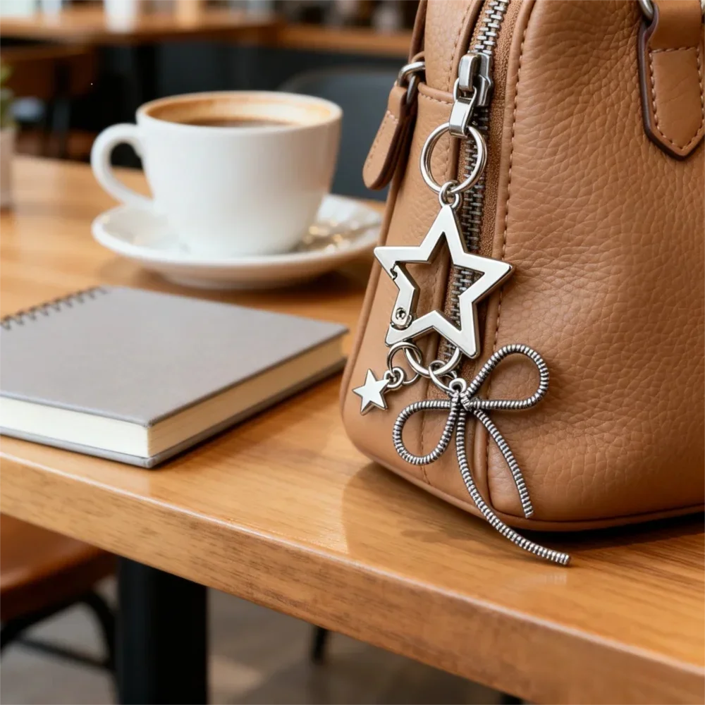 

European Creative Couple Metal American New Personalized Simple Heart Haped Keychain Pentagram Buckle Keyring Retro Fashion