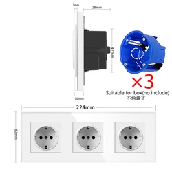 UBARO EU 224*82mm Tempered Glass Panel Wall Socket Home Power Outlet Built-in Socekt Suitable for Round Box Plug 250V 16A