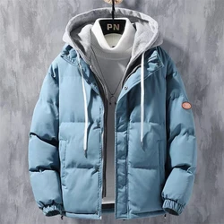 Fake Two Piece Jacket Coats Men Winter New Zipper Hooded Coat Casual Loose Warm Outerwear Men's Cotton-padded Jacket 2022