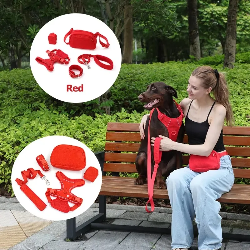 

New Unique Product Ideas Tactical Big Dog Harness Vest Leash Set with Leash Luxury Dog Poop Bag Holder Soft Nylon Dog Collar