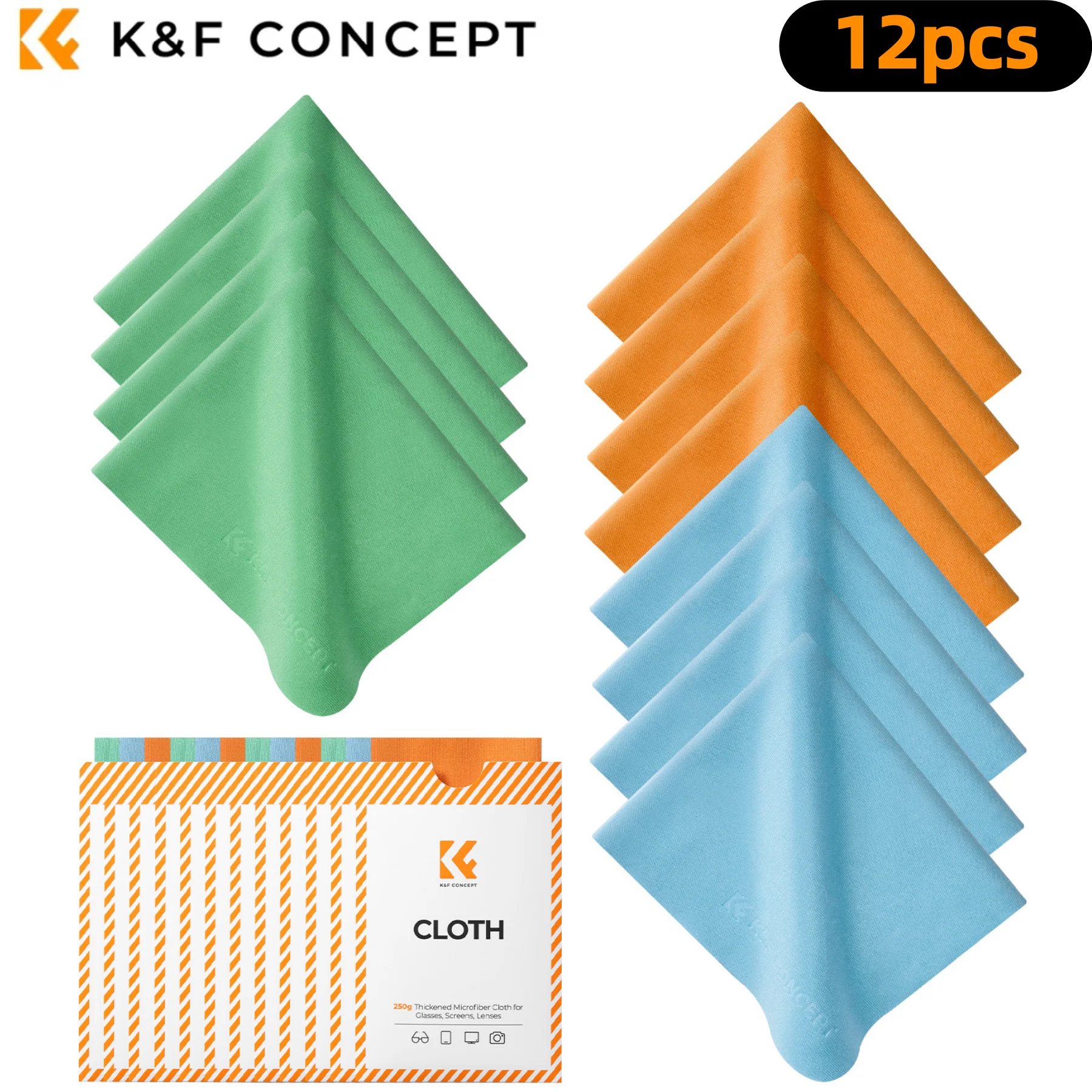K&F CONCEPT Premuim Microfiber Lens Cleaning Cloths Washable Fabric Cleaning Cloth for Camera Lenses,Eyeglasses,Phone PC Screen