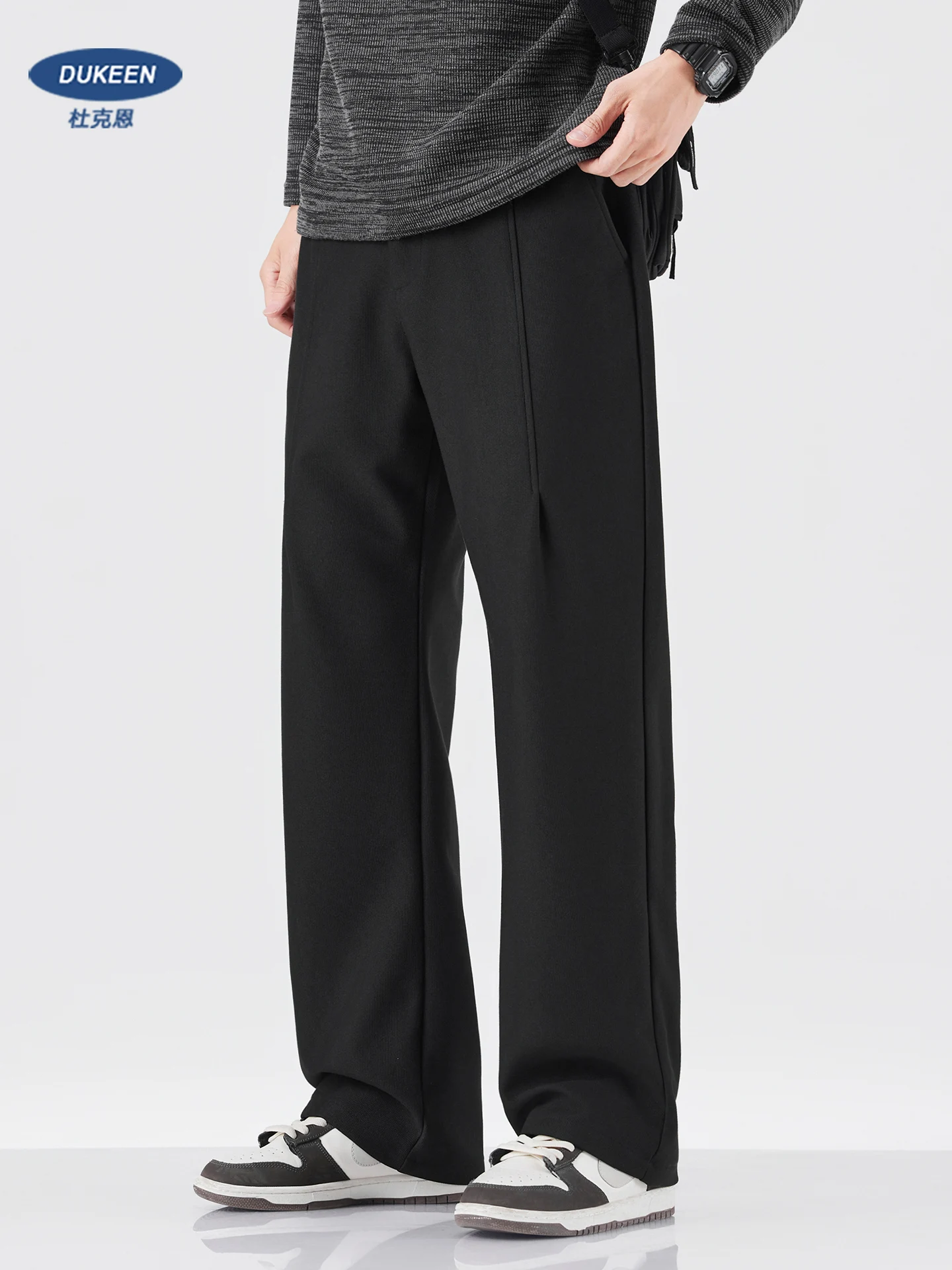 DUKEEN Heavyweight Straight-Leg Trousers for Men Loose Fit Wool-Blend Pants with Soft Draping Fall Spring Casual Sport Style